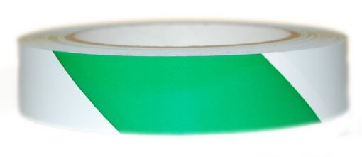 1" x 36 yds Vinyl Tape Striped White/Green Hazard