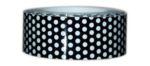 1" x 25' White Dots on Black Tape (Paper Backed)